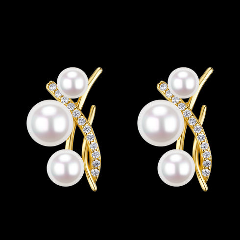 White Akoya Zirconia Stud Anna Earrings 18K Gold
